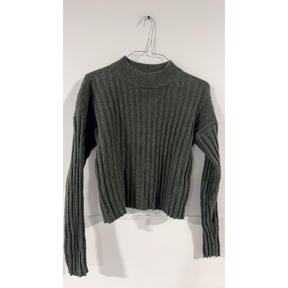 Madewell Ribbed Knit Sweater Dark Green Crew Neck Wool Blend Small